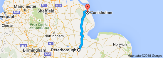 Peterborough to Conisholme Map