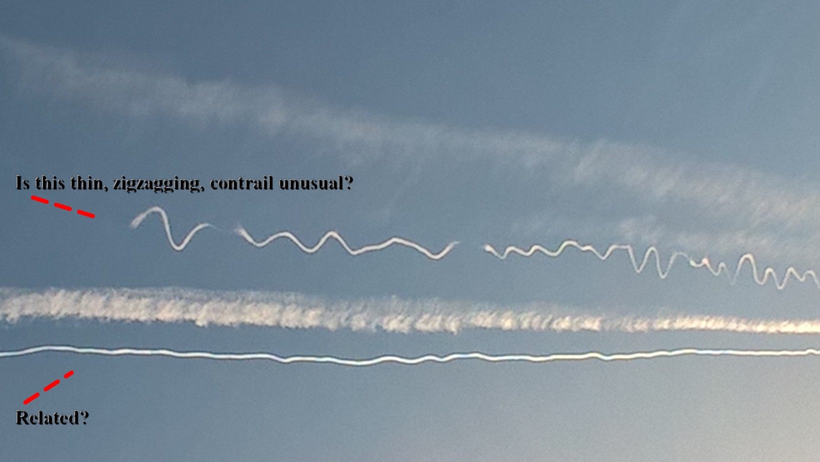 The strangest contrails/chemtrails ever - or UFO trail?